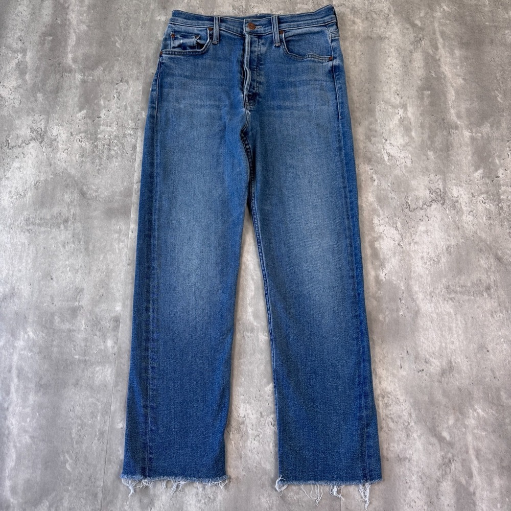 Mother The Tomcat Ankle Fray Jeans Womens 30 Blue High Rise Straight Leg Denim